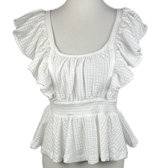 Maeve Ruffled Textured Peplum Open-Back Tie Top Sz M Cottagecore Milkmaid - Picture 1 of 13